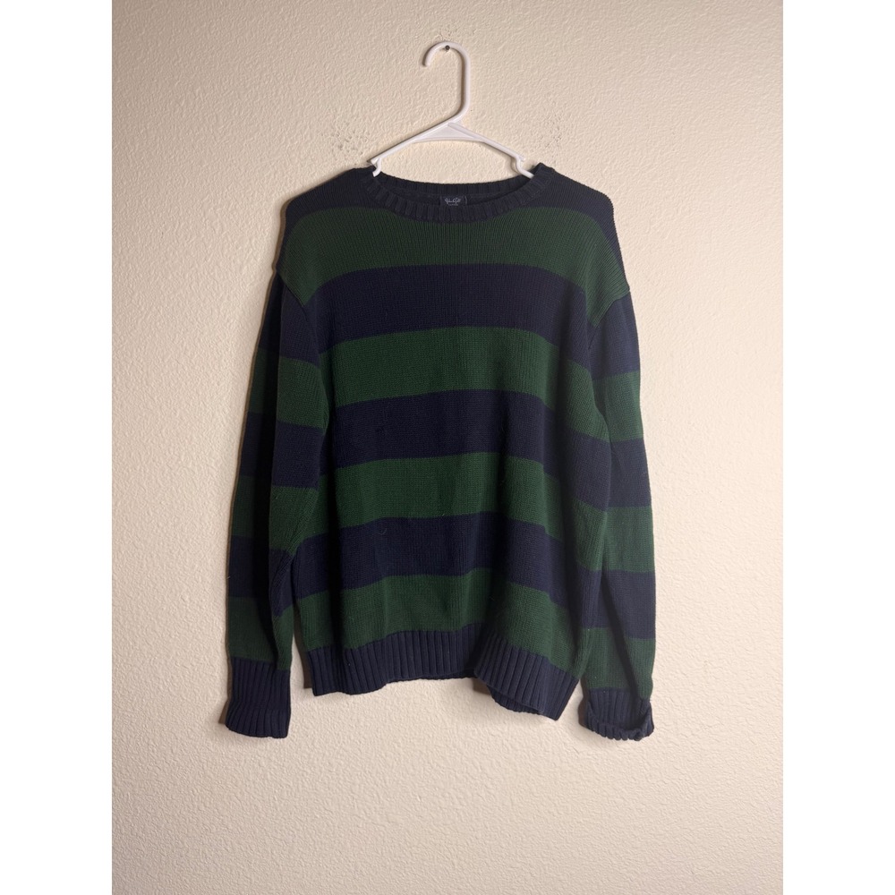 John Galt Striped Sweater Women Relaxed Knit OS Navy Green Preppy Oversized